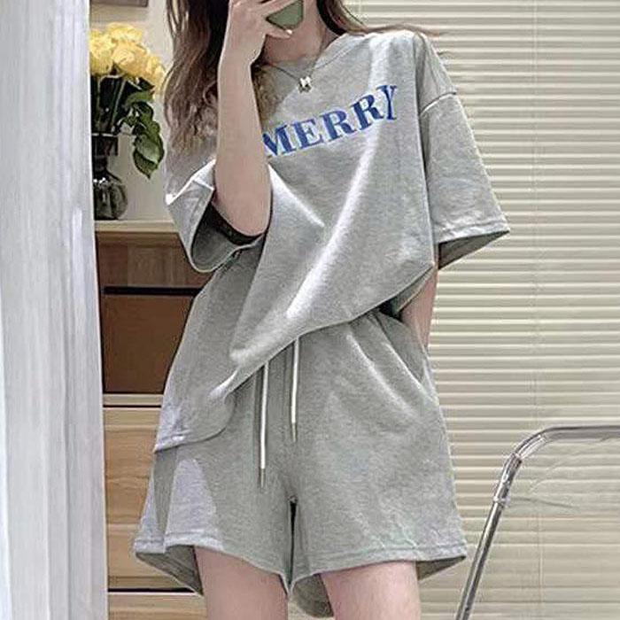 クーポンで1912円★ セットアップ レディース Tシャツ パンツ 半袖 春 夏 黒 上下セット ルームウェア ロゴ [郵3]^su075^ | uricca | 02