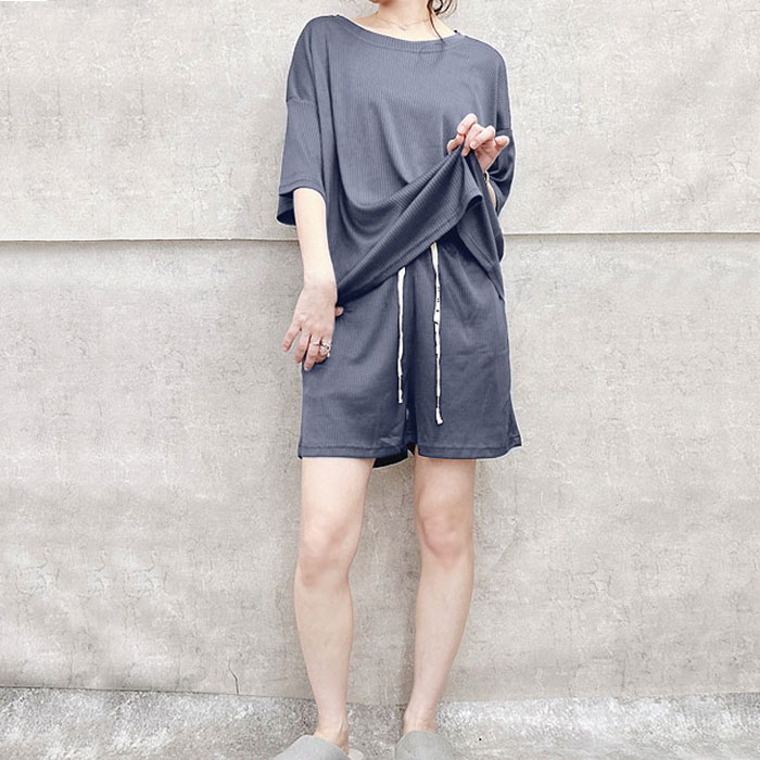 セットアップ パジャマ ルームウェア レディース 春 夏 黒 おしゃれ かわいい 上下セット ロング ショート 部屋着 [郵3]^su077^ | uricca | 07