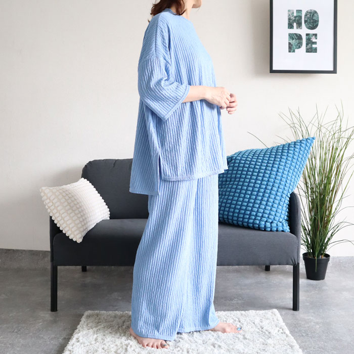 ルームウェア レディース パジャマ セットアップ 上下セット 2点セット プリーツ トップス 春 夏 秋 白 黒 おしゃれ [郵3]^su085^ | uricca | 07