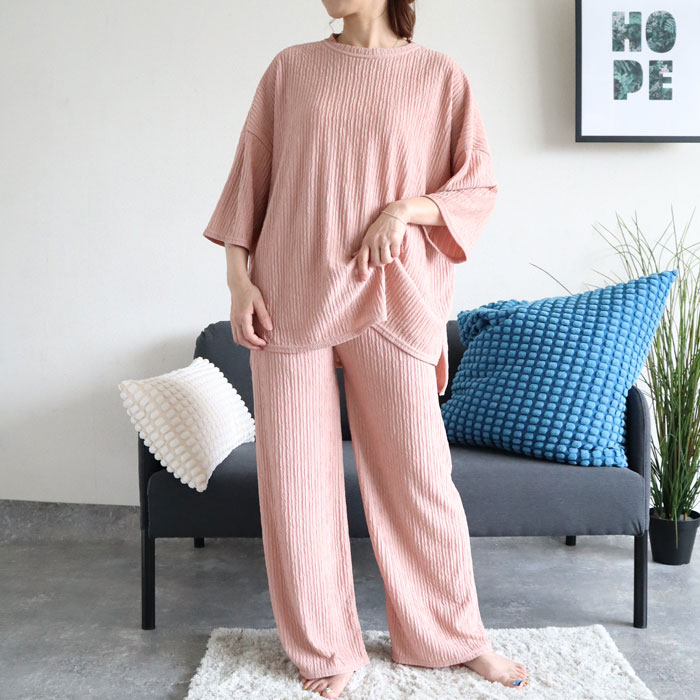 ルームウェア レディース パジャマ セットアップ 上下セット 2点セット プリーツ トップス 春 夏 秋 白 黒 おしゃれ [郵3]^su085^ | uricca | 08