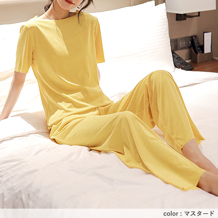 ルームウェア レディース 上下セット 3点セット セットアップ 部屋着 春 夏 黒 半袖 無地 おしゃれ かわいい ロング [郵3]^su087^ | uricca | 16