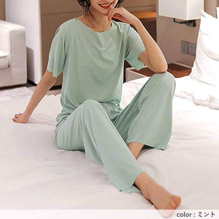 ルームウェア レディース 上下セット 3点セット セットアップ 部屋着 春 夏 黒 半袖 無地 おしゃれ かわいい ロング [郵3]^su087^ | uricca | 17