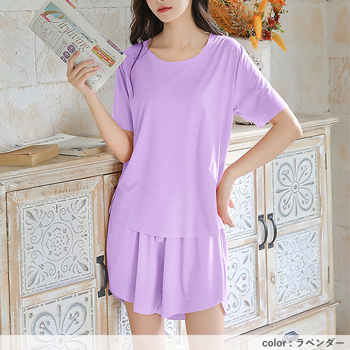 ルームウェア レディース 上下セット 3点セット セットアップ 部屋着 春 夏 黒 半袖 無地 おしゃれ かわいい ロング [郵3]^su087^ | uricca | 19