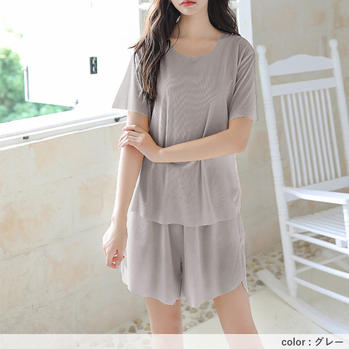 ルームウェア レディース 上下セット 3点セット セットアップ 部屋着 春 夏 黒 半袖 無地 おしゃれ かわいい ロング [郵3]^su087^ | uricca | 21