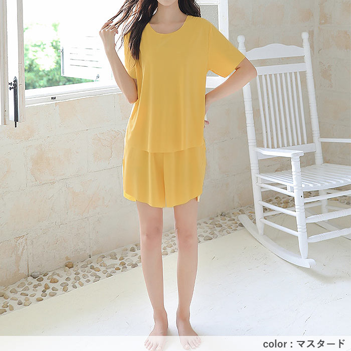 ルームウェア レディース 上下セット 3点セット セットアップ 部屋着 春 夏 黒 半袖 無地 おしゃれ かわいい ロング [郵3]^su087^ | uricca | 15