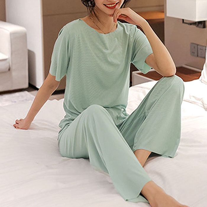 ルームウェア レディース 上下セット 3点セット セットアップ 部屋着 春 夏 黒 半袖 無地 おしゃれ かわいい ロング [郵3]^su087^ | uricca | 06