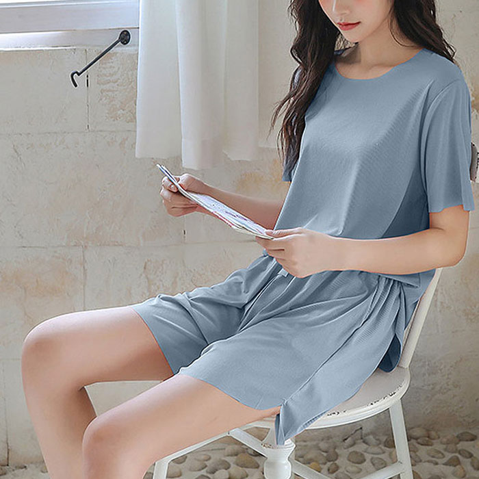 ルームウェア レディース 上下セット 3点セット セットアップ 部屋着 春 夏 黒 半袖 無地 おしゃれ かわいい ロング [郵3]^su087^ | uricca | 03