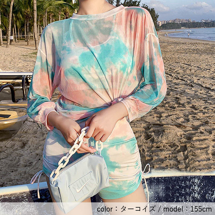 水着 レディース 夏 黒 白 3点セット おしゃれ 上下セット トップス付 パンツ 露出控えめ 体系カバー カップ付[郵3]^sw003^ | uricca | 08