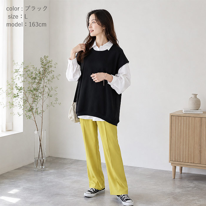 ベスト ジレ レディース レイヤード 秋 冬 体型カバー トレーナー スウェット トップス 重ね着 楽ちん ゆったり 黒 通年 オーバーサイズ [郵2]^t015^ | uricca | 27