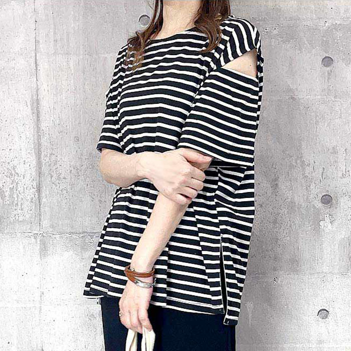 国内発送 IMPURE ボーダー Uネック半袖Tシャツ UネックボーダーレイヤードTシャツ | レディースファッション