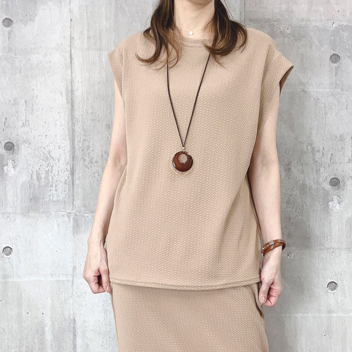 Tシャツ レディース トップス 春 夏 白 黒 おしゃれ ノースリーブ フレンチスリーブ エンボス [郵1.5]^t1004^WF | uricca | 05