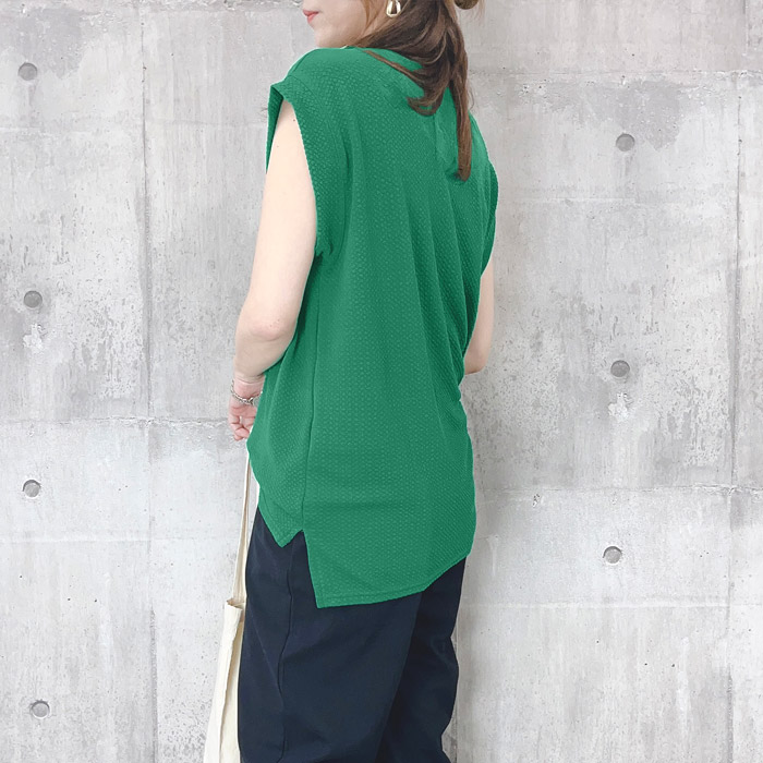 Tシャツ レディース トップス 春 夏 白 黒 おしゃれ ノースリーブ フレンチスリーブ エンボス [郵1.5]^t1004^WF | uricca | 06