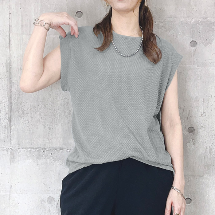 Tシャツ レディース トップス 春 夏 白 黒 おしゃれ ノースリーブ フレンチスリーブ エンボス [郵1.5]^t1004^WF | uricca | 07