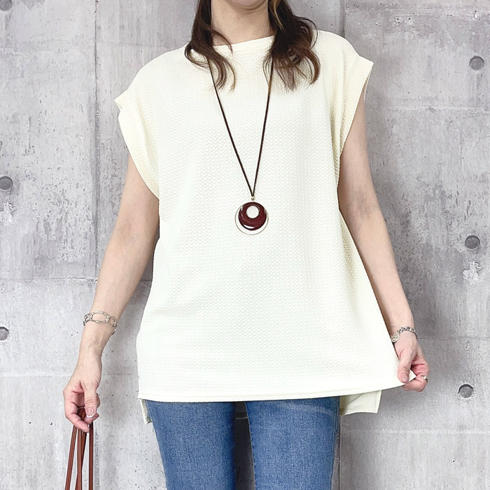 Tシャツ レディース トップス 春 夏 白 黒 おしゃれ ノースリーブ フレンチスリーブ エンボス [郵1.5]^t1004^WF | uricca | 09