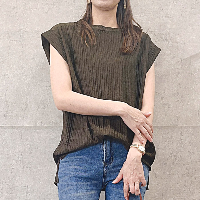 Tシャツ レディース トップス 春 夏 白 黒 おしゃれ ノースリーブ フレンチスリーブ エンボス [郵1.5]^t1004^WF | uricca | 12