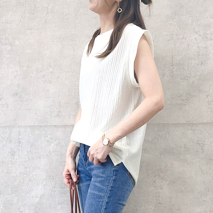 Tシャツ レディース トップス 春 夏 白 黒 おしゃれ ノースリーブ フレンチスリーブ エンボス [郵1.5]^t1004^WF | uricca | 14