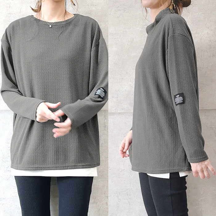 Tシャツ レディース トップス ロンT 長袖 秋 冬 黒 白 おしゃれ かわいい 30代 40代 50代 エンボス 無地 [郵3]^t1016-1^ | uricca | 06