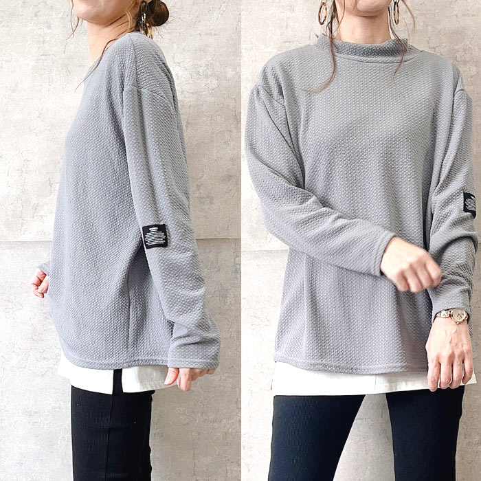 Tシャツ レディース トップス ロンT 長袖 秋 冬 黒 白 おしゃれ かわいい 30代 40代 50代 エンボス 無地 [郵3]^t1016-1^ | uricca | 09