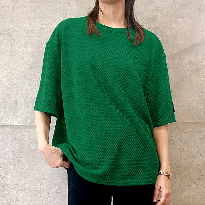 Tシャツ レディース 春 夏 半袖 黒 白 おしゃれ エンボス ロゴ 無地 5分袖 トップス ステッチ付き [郵3]^t1016^WF | uricca | 12