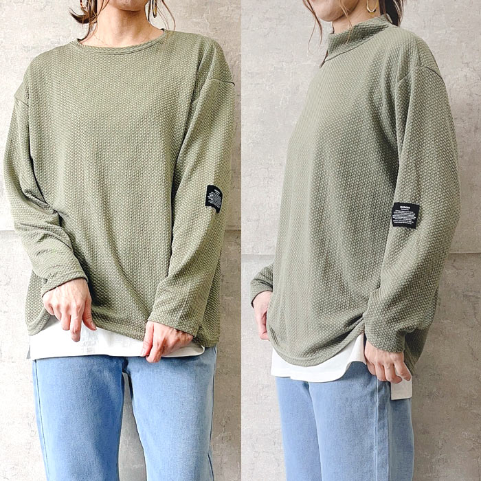 Tシャツ レディース トップス ロンT 長袖 秋 冬 黒 白 おしゃれ かわいい 30代 40代 50代 エンボス 無地 [郵3]^t1016-1^ | uricca | 07