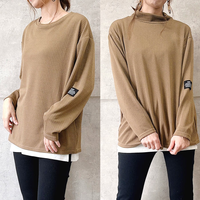 Tシャツ レディース トップス ロンT 長袖 秋 冬 黒 白 おしゃれ かわいい 30代 40代 50代 エンボス 無地 [郵3]^t1016-1^ | uricca | 02