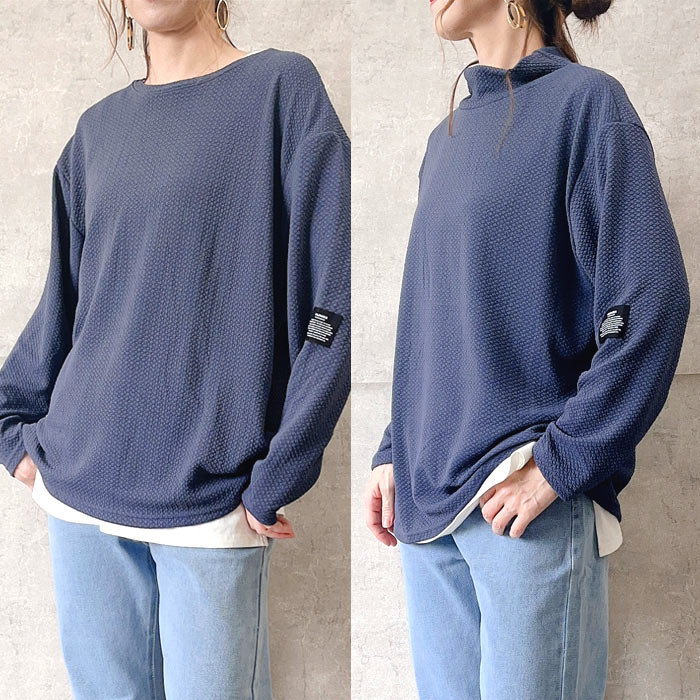 Tシャツ レディース トップス ロンT 長袖 秋 冬 黒 白 おしゃれ かわいい 30代 40代 50代 エンボス 無地 [郵3]^t1016-1^ | uricca | 04