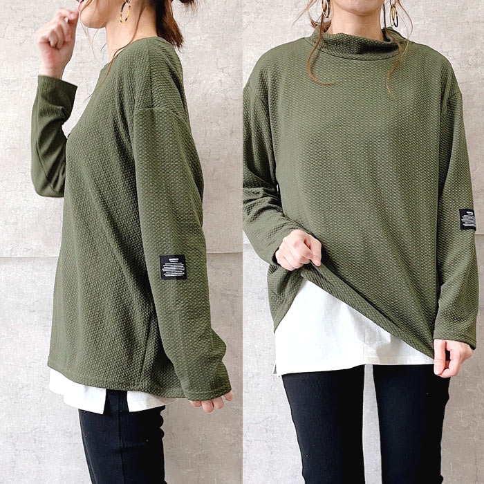 Tシャツ レディース トップス ロンT 長袖 秋 冬 黒 白 おしゃれ かわいい 30代 40代 50代 エンボス 無地 [郵3]^t1016-1^ | uricca | 03