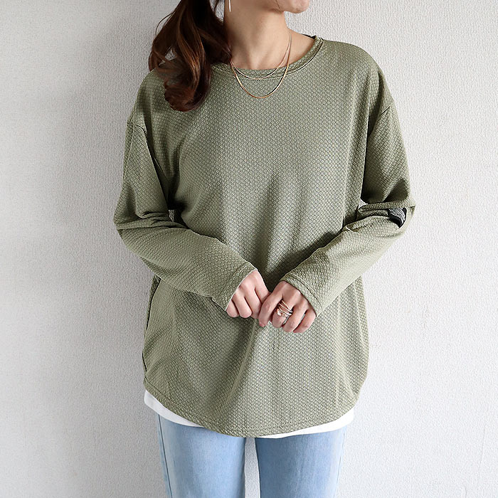 Tシャツ レディース トップス ロンT 長袖 エンボス 春 夏 秋 黒 白 おしゃれ かわいい 30代 40代 50代 無地 [郵3]^t1016-1^ | uricca | 07