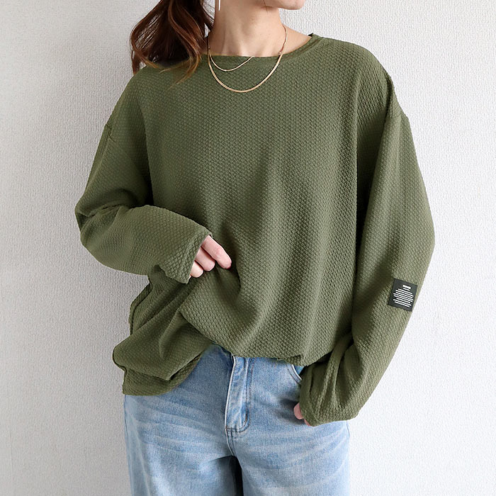 Tシャツ レディース トップス ロンT 長袖 エンボス 春 夏 秋 黒 白 おしゃれ かわいい 30代 40代 50代 無地 [郵3]^t1016-1^ | uricca | 03