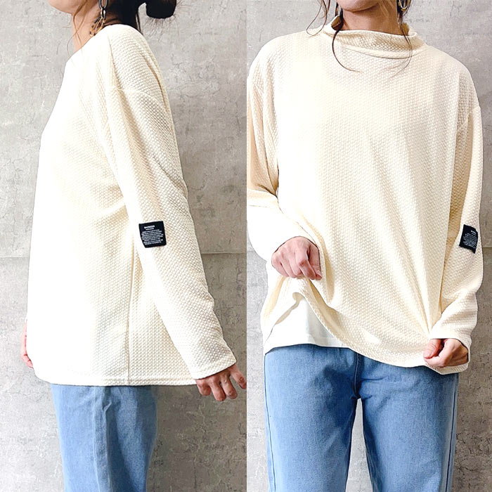 Tシャツ レディース トップス ロンT 長袖 秋 冬 黒 白 おしゃれ かわいい 30代 40代 50代 エンボス 無地 [郵3]^t1016-1^ | uricca | 05