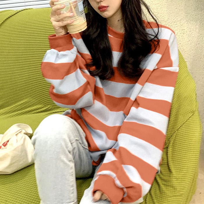 カットソー Tシャツ ロンT ボーダー レディース ゆったり カジュアル ぽわん袖 大きめ 秋冬[郵3]^t1023^ | uricca | 05