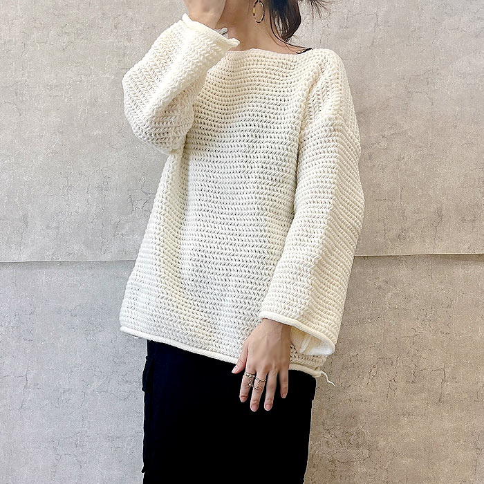 ニット セーター レディース トップス ざっくり ローゲージ ボートネック オーバーサイズ ざっくり編み 秋冬[郵3]^t1026^ | uricca | 02