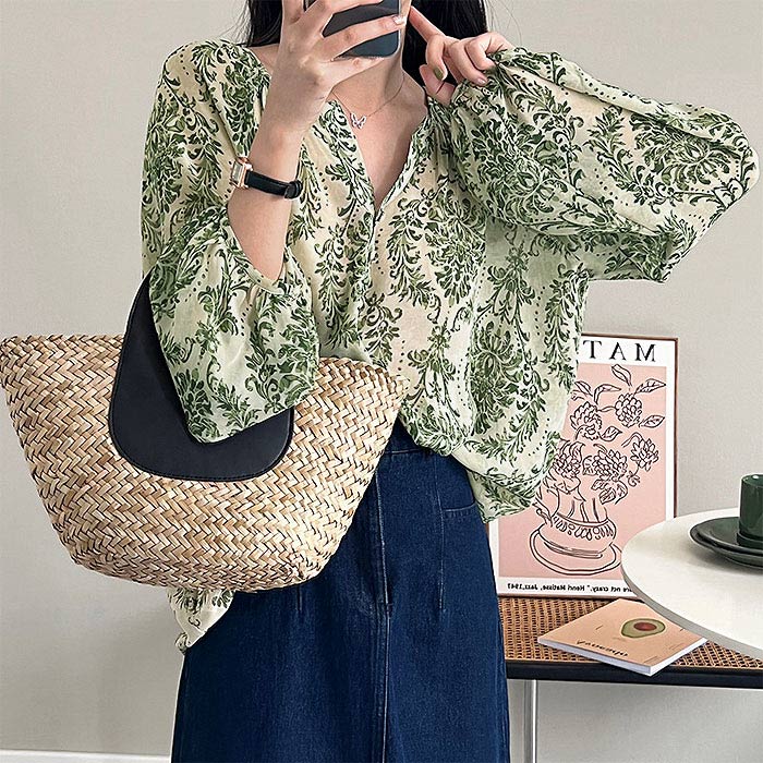 ブラウス シャツ レディース トップス 長袖 夏 黒 白 おしゃれ シアー 柄 カットソー [郵2]^t1043^ | uricca | 11