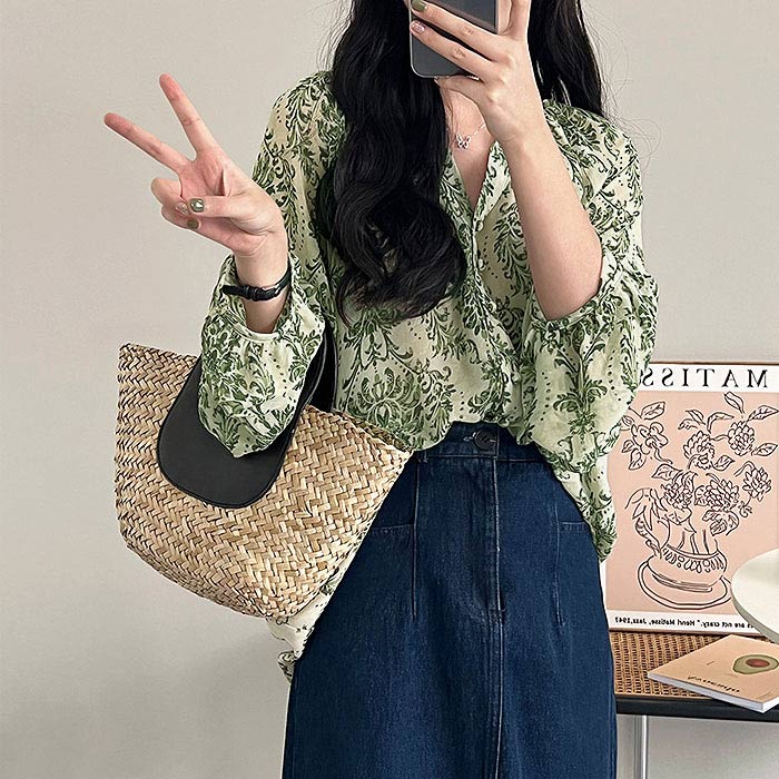 ブラウス シャツ レディース トップス 長袖 夏 黒 白 おしゃれ シアー 柄 カットソー [郵2]^t1043^ | uricca | 05