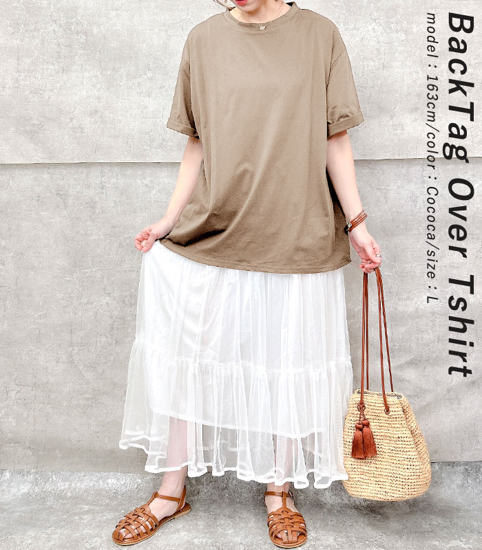 916円 クーポンで！ tシャツ レディース 半袖 春 夏 大きいサイズ おしゃれ 半袖 タグ ワッペン 体型カバー トップス 綿混 コットン [郵1.5]^t1046^ | uricca | 16