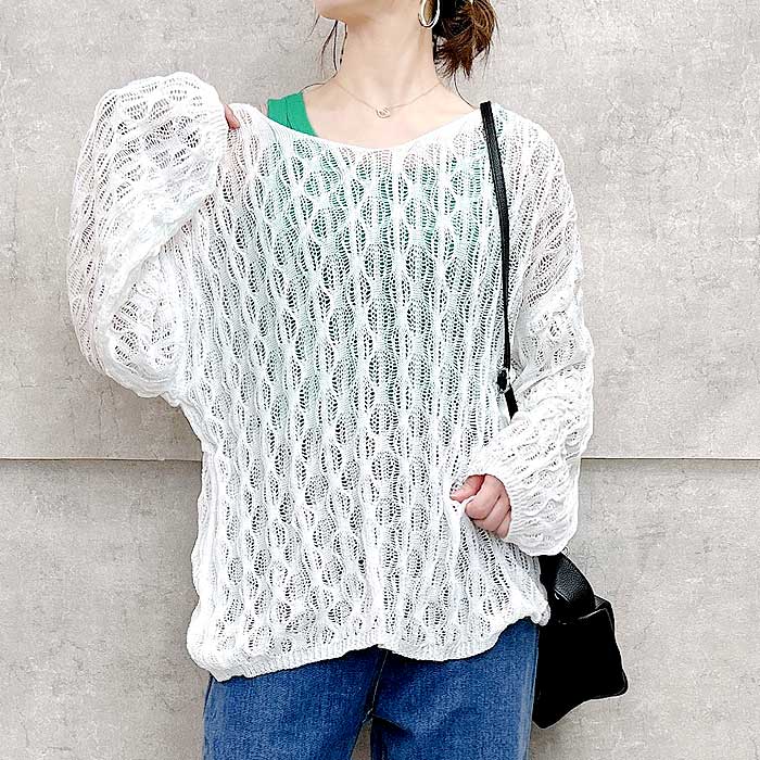 くしゅくしゅ ニット トップス 【white】 DimMoire くしゅくしゅニットトップス White