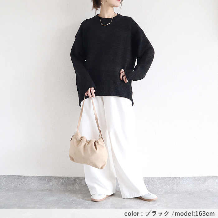 3495円 クーポンで！ ニット セーター レディース トップス 長袖 秋 冬 黒 おしゃれ かわいい 30代 40代 50代 丸首 モールニット ゆったり 極暖 ^t1069^ | uricca | 24