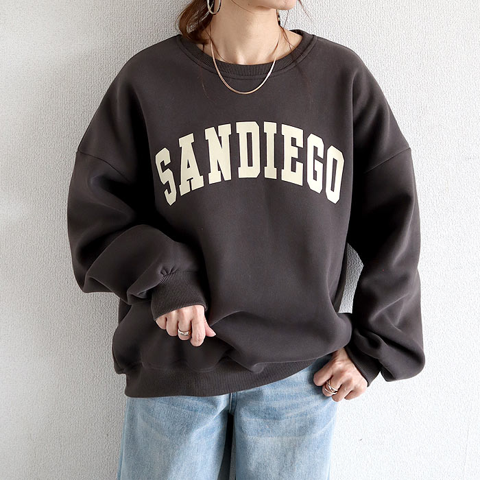 トレーナー スウェット レディース 裏起毛 トップス 長袖 秋 冬 黒 おしゃれ かわいい 30代 40代 50代 カレッジロゴ 極暖 [郵3]^t1071^爆買 | uricca | 03