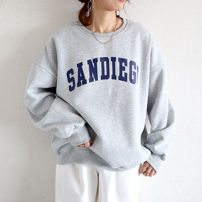 トレーナー スウェット レディース 裏起毛 トップス 長袖 秋 冬 黒 おしゃれ かわいい 30代 40代 50代 カレッジロゴ 極暖 [郵3]^t1071^爆買 | uricca | 01