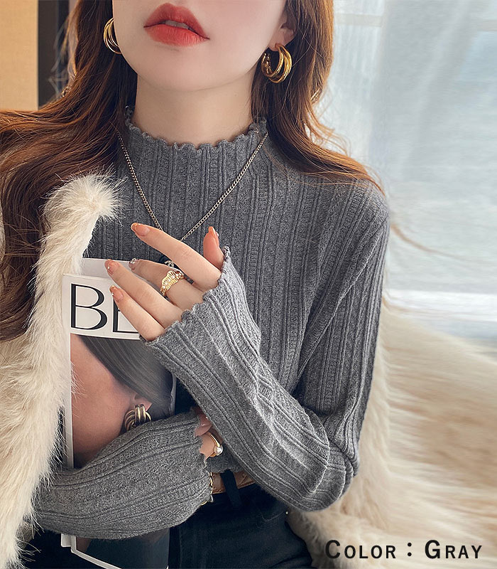 ニット トップス セーター メロウ レディース 秋 冬 黒 白 おしゃれ インナー フリル ハイネック タートルネック 極暖 [郵2]^t1076^ | uricca | 18