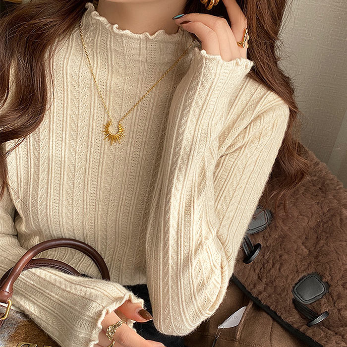 ニット トップス セーター メロウ レディース 秋 冬 黒 白 おしゃれ インナー フリル ハイネック タートルネック 極暖 [郵2]^t1076^ | uricca | 03