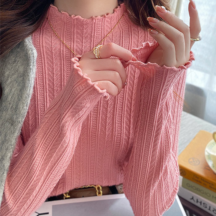 ニット トップス セーター メロウ レディース 秋 冬 黒 白 おしゃれ インナー フリル ハイネック タートルネック 極暖 [郵2]^t1076^ | uricca | 08