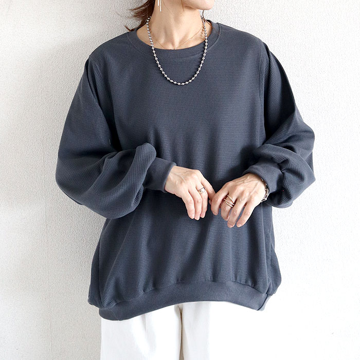 Tシャツ ロンT レディース 長袖 春 夏 秋 黒 白 無地 おしゃれ かわいい 30代 40代 50代 トップス ワッフル  [郵2]^t1077^ | uricca | 03