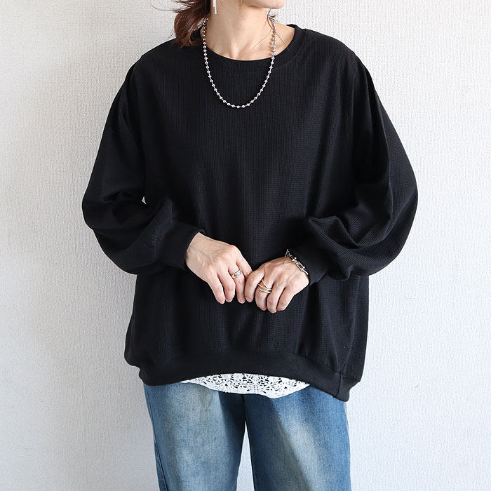 Tシャツ ロンT レディース 長袖 春 夏 秋 黒 白 無地 おしゃれ かわいい 30代 40代 50代 トップス ワッフル  [郵2]^t1077^ | uricca | 01