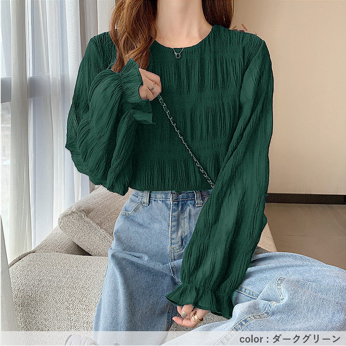 ブラウス レディース トップス シフォン シアー 春 秋 冬 黒 白 長袖 おしゃれ かわいい ギャザー カットソー[郵1.5]^t1081^ | uricca | 26