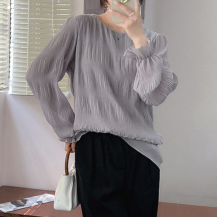 ブラウス レディース トップス シフォン シアー 春 秋 冬 黒 白 長袖 おしゃれ かわいい ギャザー カットソー[郵1.5]^t1081^ | uricca | 05