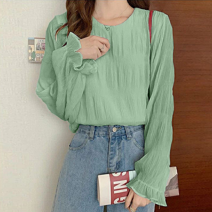 ブラウス レディース トップス シフォン シアー 春 秋 冬 黒 白 長袖 おしゃれ かわいい ギャザー カットソー[郵1.5]^t1081^ | uricca | 07