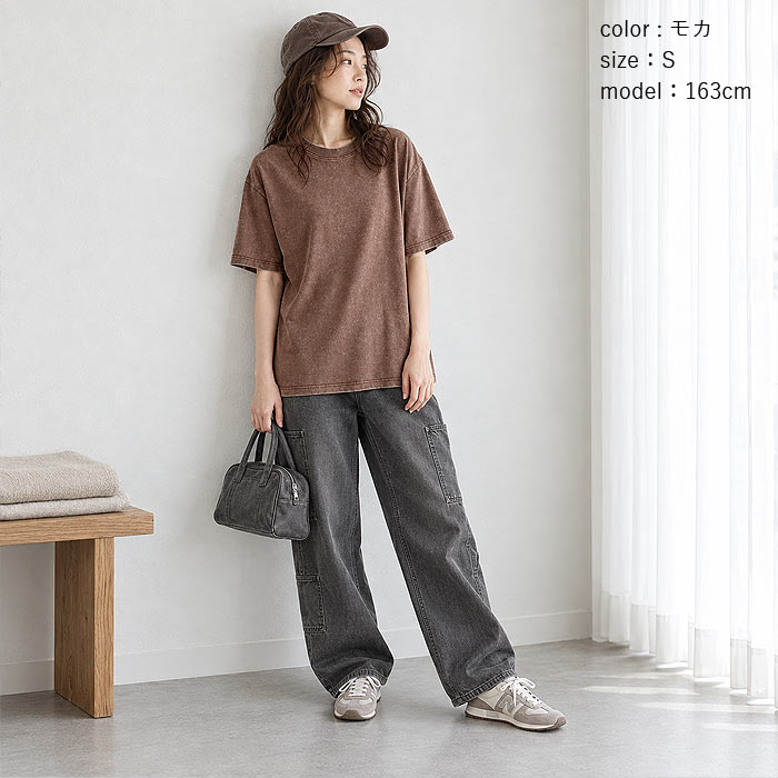 【タイムセール】 トップス レディース Tシャツ 綿100％ コットン ウォッシュ加工 春 夏 黒 おしゃれ かわいい 無地 半袖 綿 ^t1084^ | uricca | 17