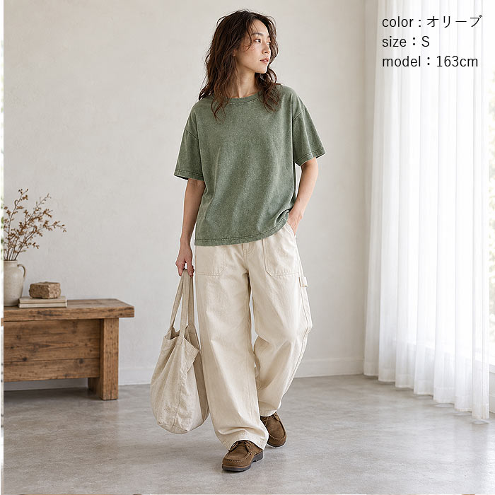 【タイムセール】 トップス レディース Tシャツ 綿100％ コットン ウォッシュ加工 春 夏 黒 おしゃれ かわいい 無地 半袖 綿 ^t1084^ | uricca | 20