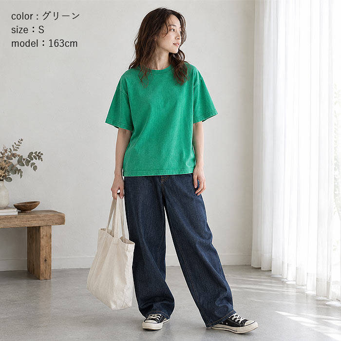 【タイムセール】 トップス レディース Tシャツ 綿100％ コットン ウォッシュ加工 春 夏 黒 おしゃれ かわいい 無地 半袖 綿 ^t1084^ | uricca | 24